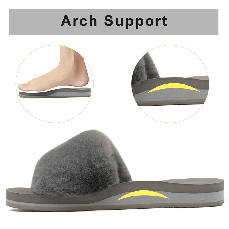 COFACE Womens Slippers with Arch Support Comfy Open Toe Fuzzy Woman House Shoes Size 11 Plantar Fasciitis Orthotic Slippers-for-Women Indoor - Image 5